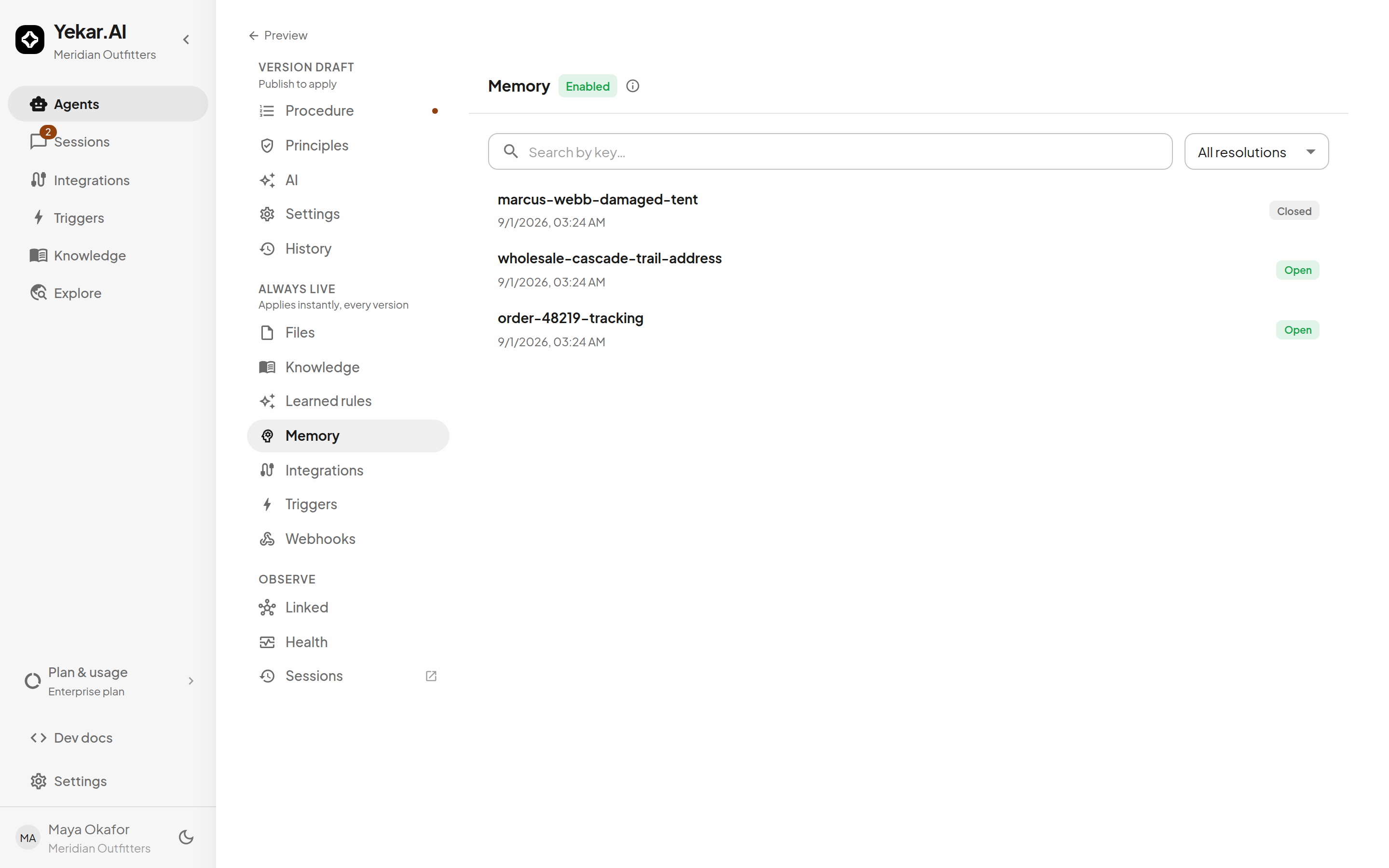 The Memory drawer: cases with open and closed states and search